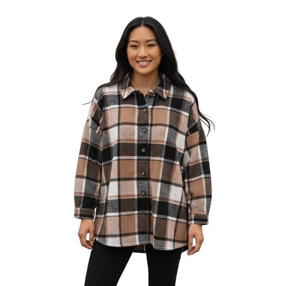 Plaid Button-Up Shirt Jacket 2XL 100% Polyester Hand Wash Cold - Picture 2 of 13